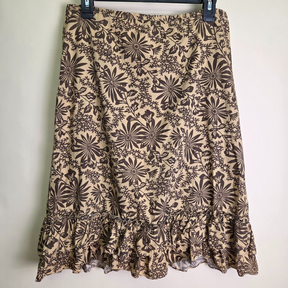Vintage Old Navy Floral Ruffle Hem Midi Skirt Size 10